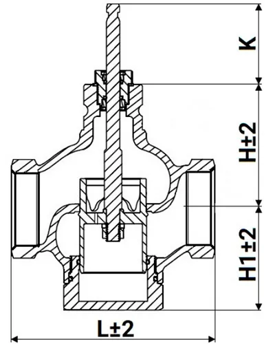Клапан регулирующий 1 1/4″ Ду32 Ру25 двухходовой, односедельный, резьбовой, корпус - нержавеющая сталь AISI304, уплотнение - металл с электроприводом XCK220-1500 AC220V (VRg1-31M-PED-T)