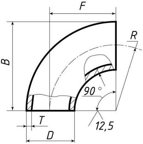 Отвод бесшовный крутоизогнутый 90° Св-Св-Ст20 2″ Ду50 Ру80 ГОСТ 17375-2001 исполнение 2, наружный диаметр - 57мм, толщина стенки - 3мм, корпус - сталь 20, присоединение - под приварку