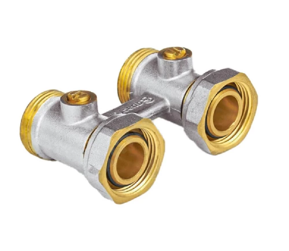Узел нижнего подключения Aquasfera Ду20 Ру10 наружная резьба/накидная гайка, для двухтрубных систем, прямой, сдвоенный, латунь