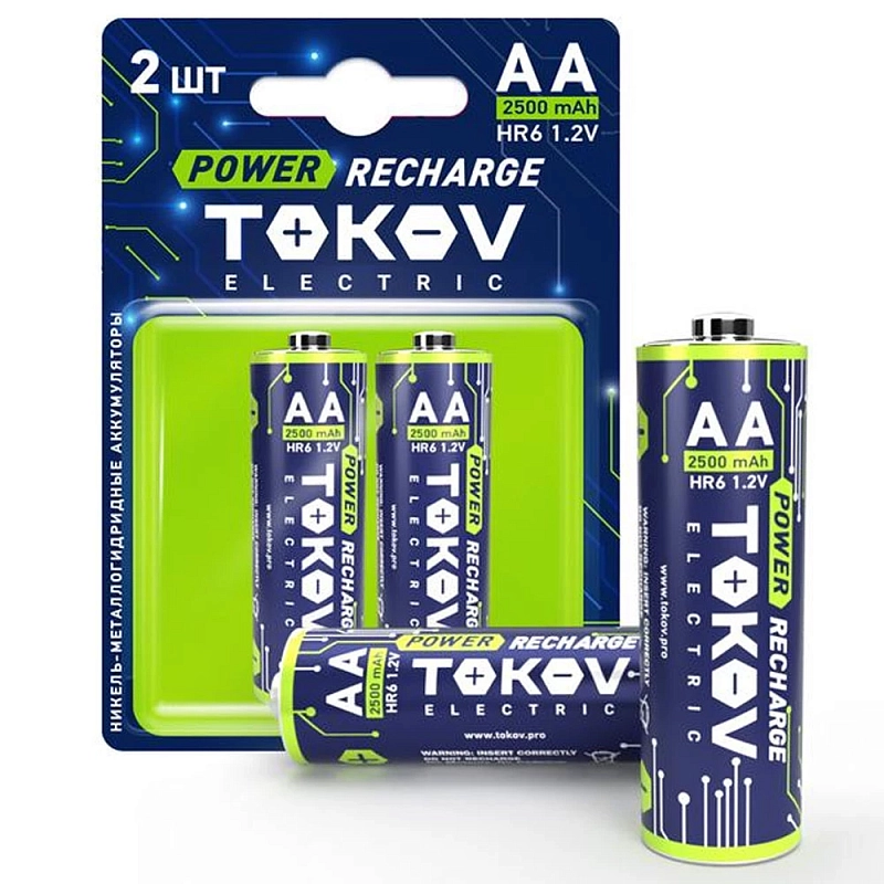Аккумулятор Ni-MH TOKOV ELECTRIC AA/HR6 1.2 В 2500 мА.ч блистер 2 шт. TKE-NMA-HR6/B2