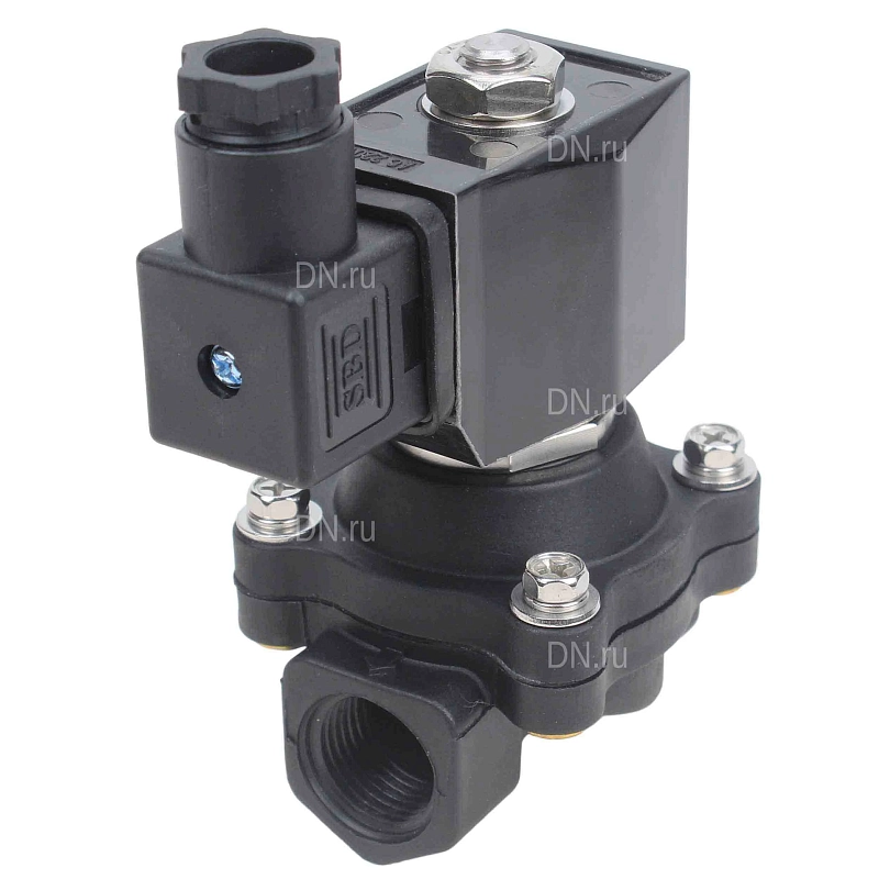Клапан электромагнитный 3/4″ Ду20 Ру6 соленоидный двухходовой, резьбовой, корпус - полиамид PA66, уплотнение - EPDM, нормально-закрытый, прямого действия, катушка - 24В AC (VS541-ET-NC-24VAC)