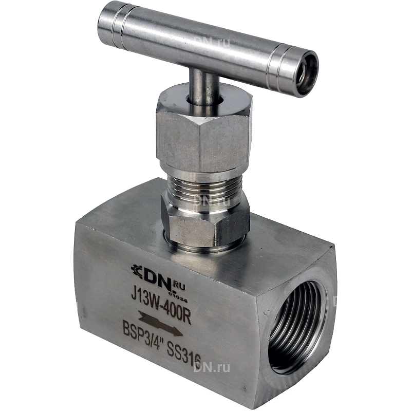Клапан игольчатый VN3232M-T-Ht 3/4″ Ду20 Ру400 резьбовой, корпус - нержавеющая сталь 316, уплотнение - металл, с Т-образной рукояткой
